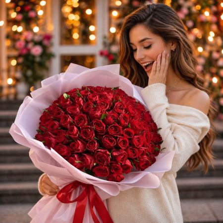 rose (101 pcs.), packaging, ribbon