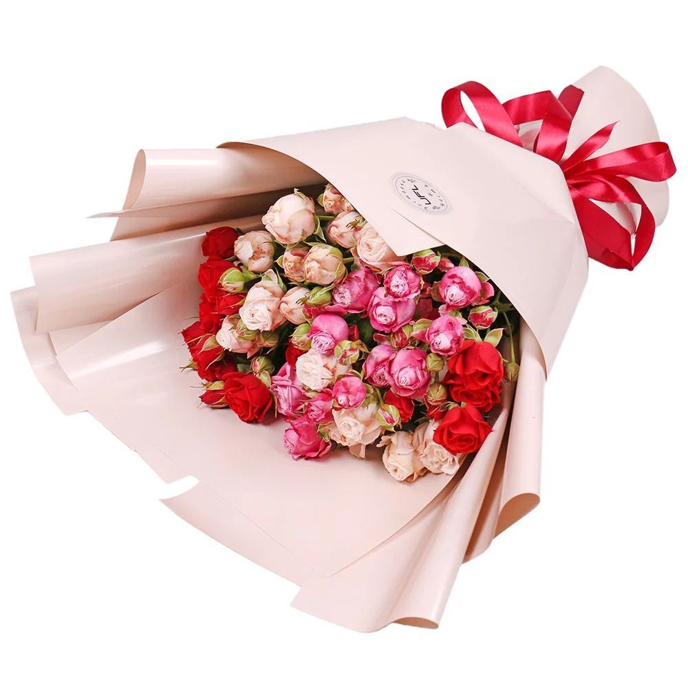 red bush rose, packaging, ribbon