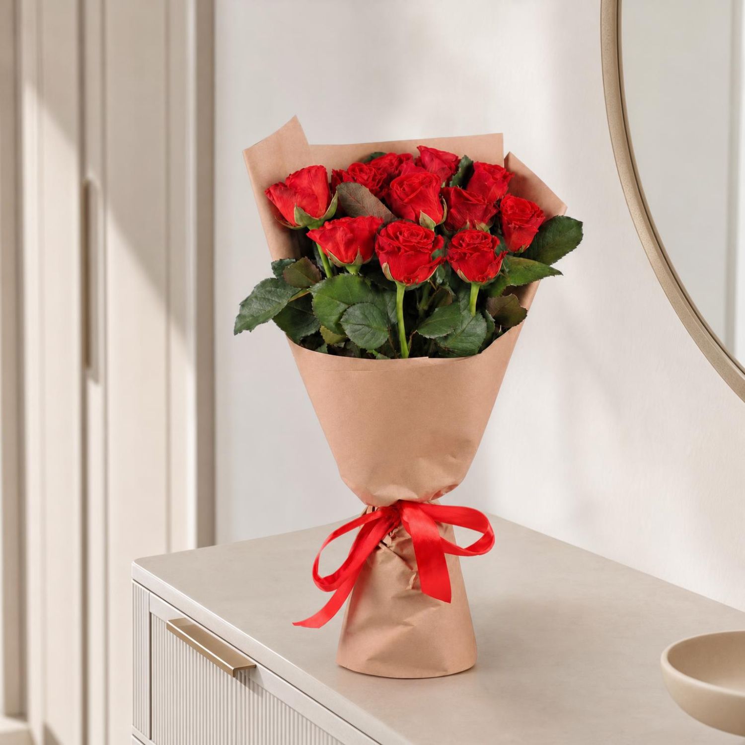rose (11 pcs.), packaging, ribbon
