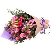 bouvardia, chamelacium, rosea eustoma, limonium, eucalyptus, packaging, tape