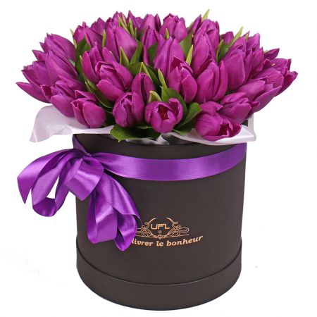 Bouquet Purple tulips in a box